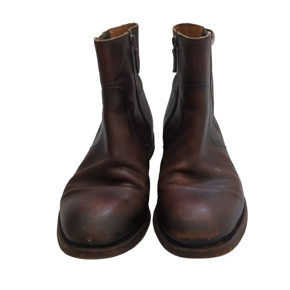 Gucci Mens Shoes Brown Leather Round Toe Zip Ankle Boots Size 8.5‎ Made in Italy